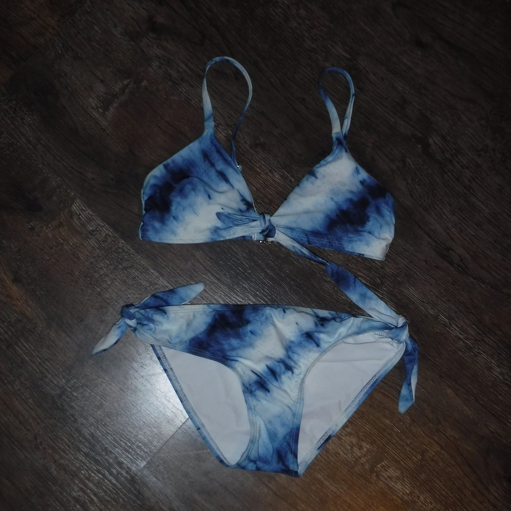 Splendid Tie-Dye Bikini Swimsuit Knotted Blue White Beach Pool Party S